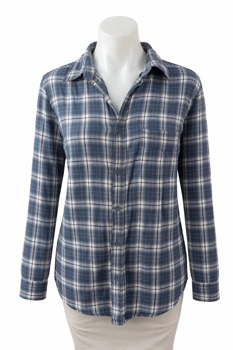 Furst of a Kind Plaid Check Embroidered Rhinestone Skull Button Down Shirt Top M